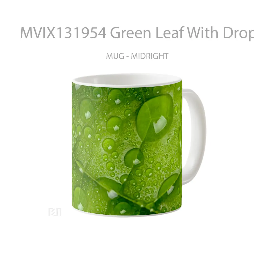 Mug Green Leaf With Drops V1 Gelas Keramik Unik - All-side / Desain
