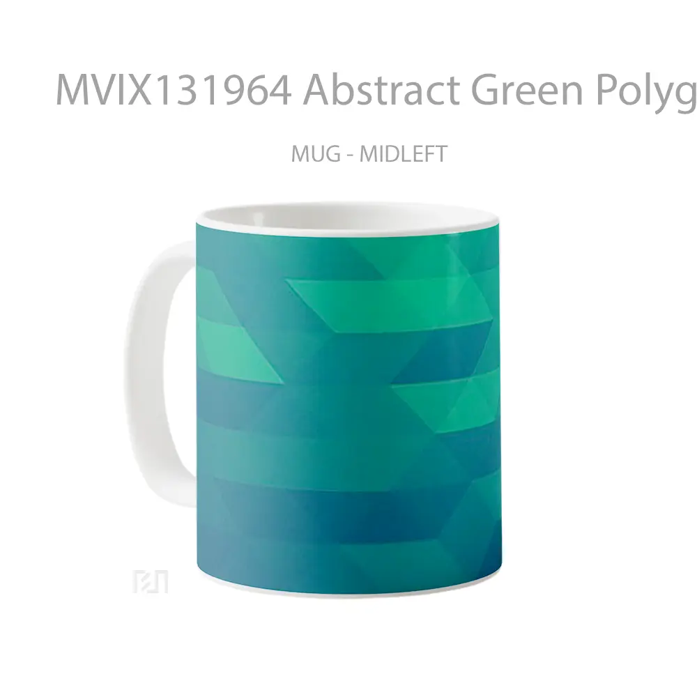 Mug Abstract Green Polygons Gelas Seni Modern - All-side / Desain