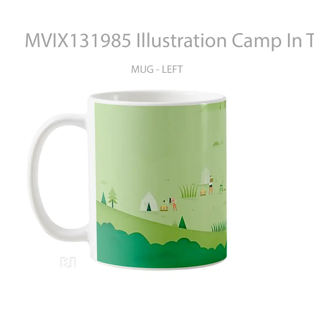 Mug Illustration Camp In The Forest Gelas Pemandangan Alam - All-side / Desain