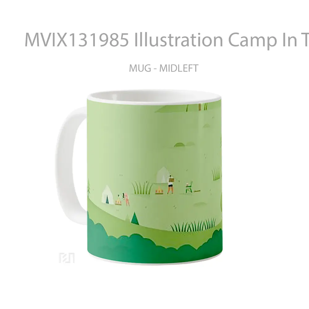 Mug Illustration Camp In The Forest Gelas Pemandangan Alam - All-side / Desain