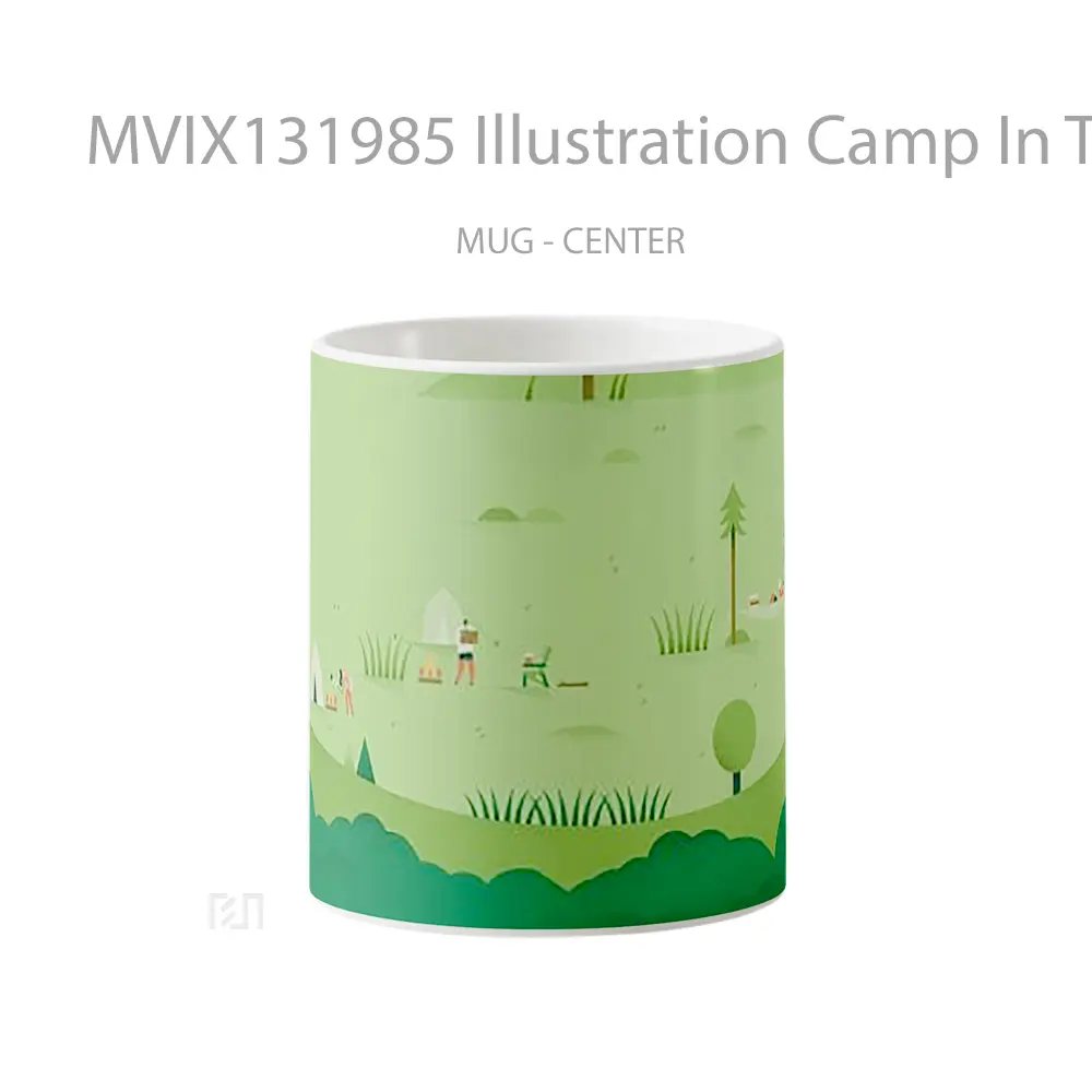Mug Illustration Camp In The Forest Gelas Pemandangan Alam