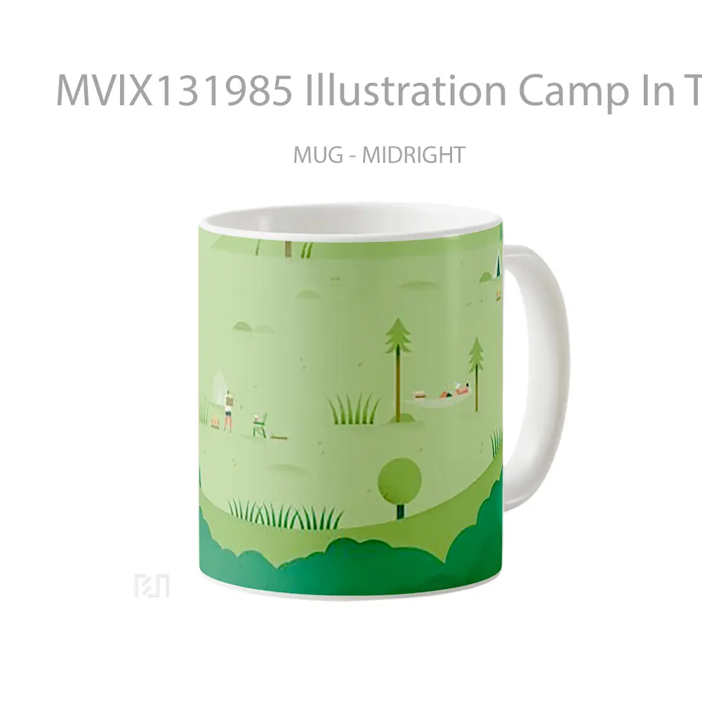 Mug Illustration Camp In The Forest Gelas Pemandangan Alam - All-side / Desain