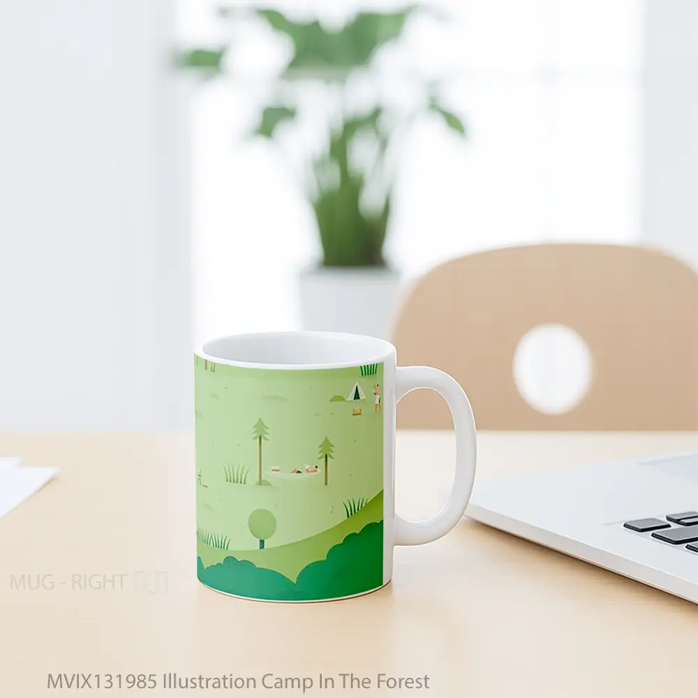 Mug Illustration Camp In The Forest Gelas Pemandangan Alam - All-side / Desain