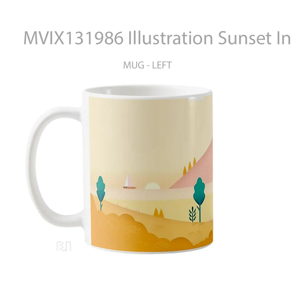 Mug Illustration Sunset In Arid Forest Gelas Pemandangan Alam - All-side / Desain