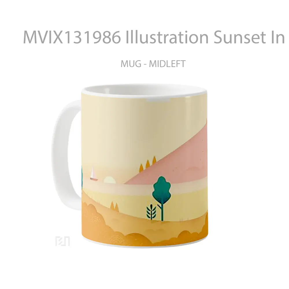 Mug Illustration Sunset In Arid Forest Gelas Pemandangan Alam - All-side / Desain