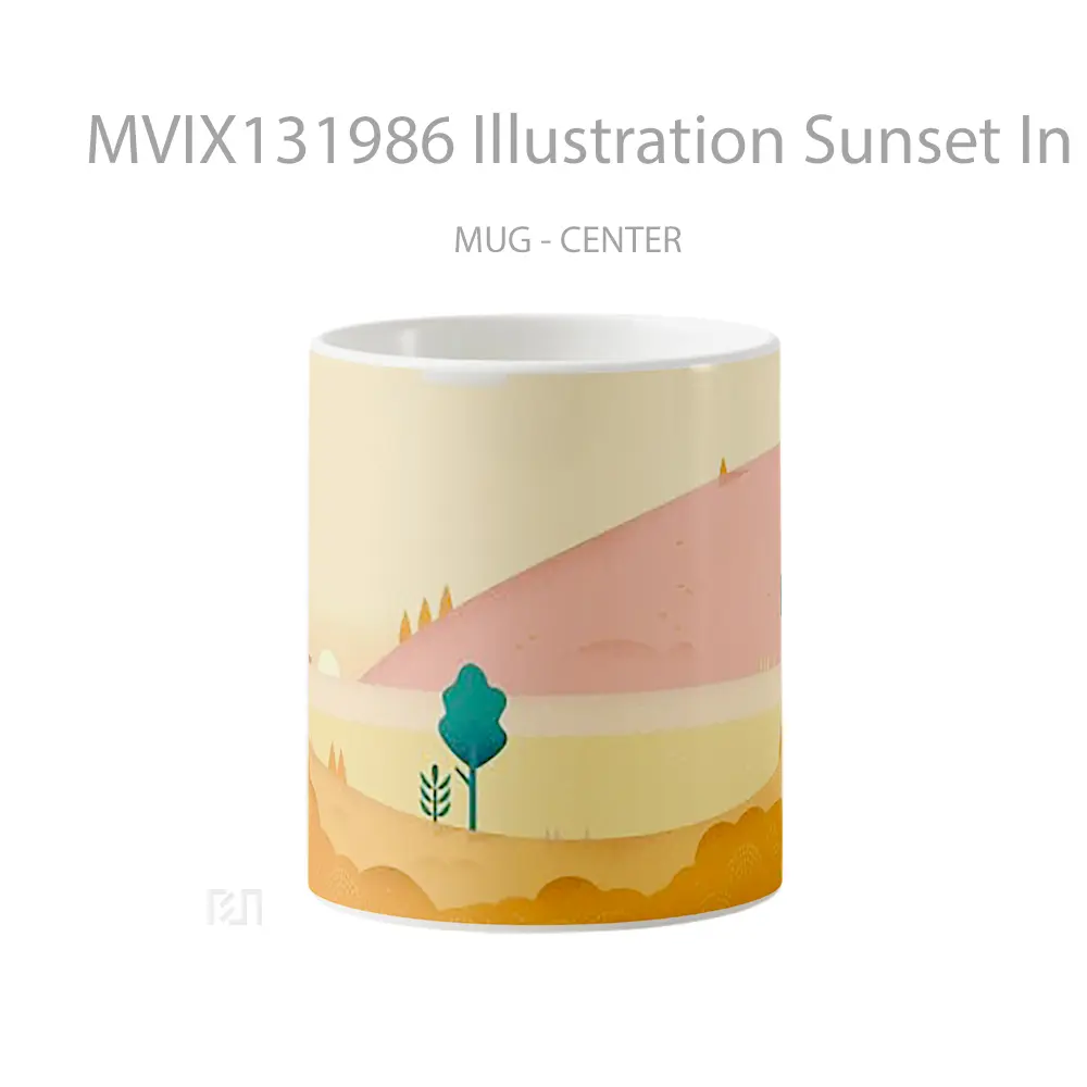 Mug Illustration Sunset In Arid Forest Gelas Pemandangan Alam