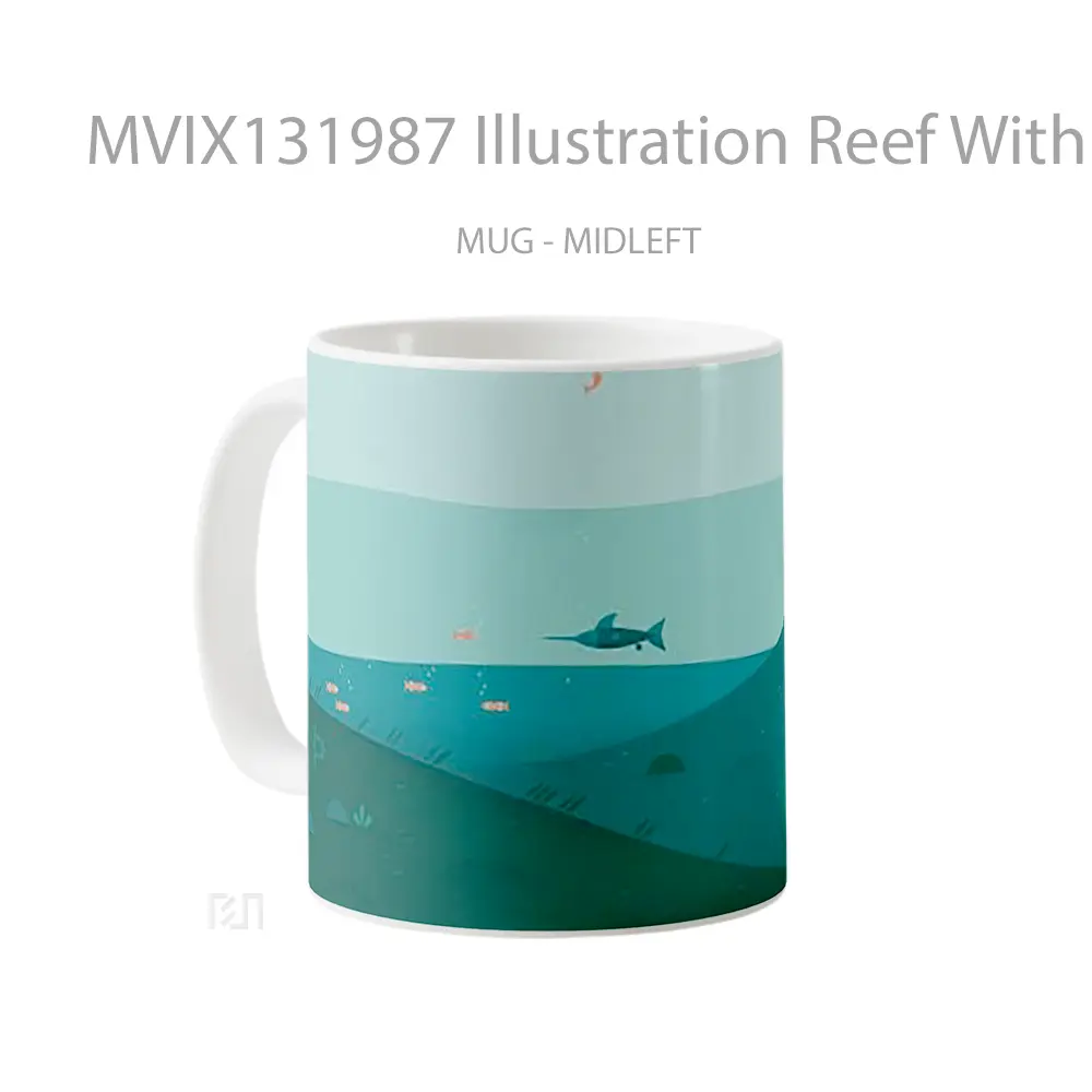 Mug Illustration Reef With Fish Gelas Hewan Lucu - All-side / Desain
