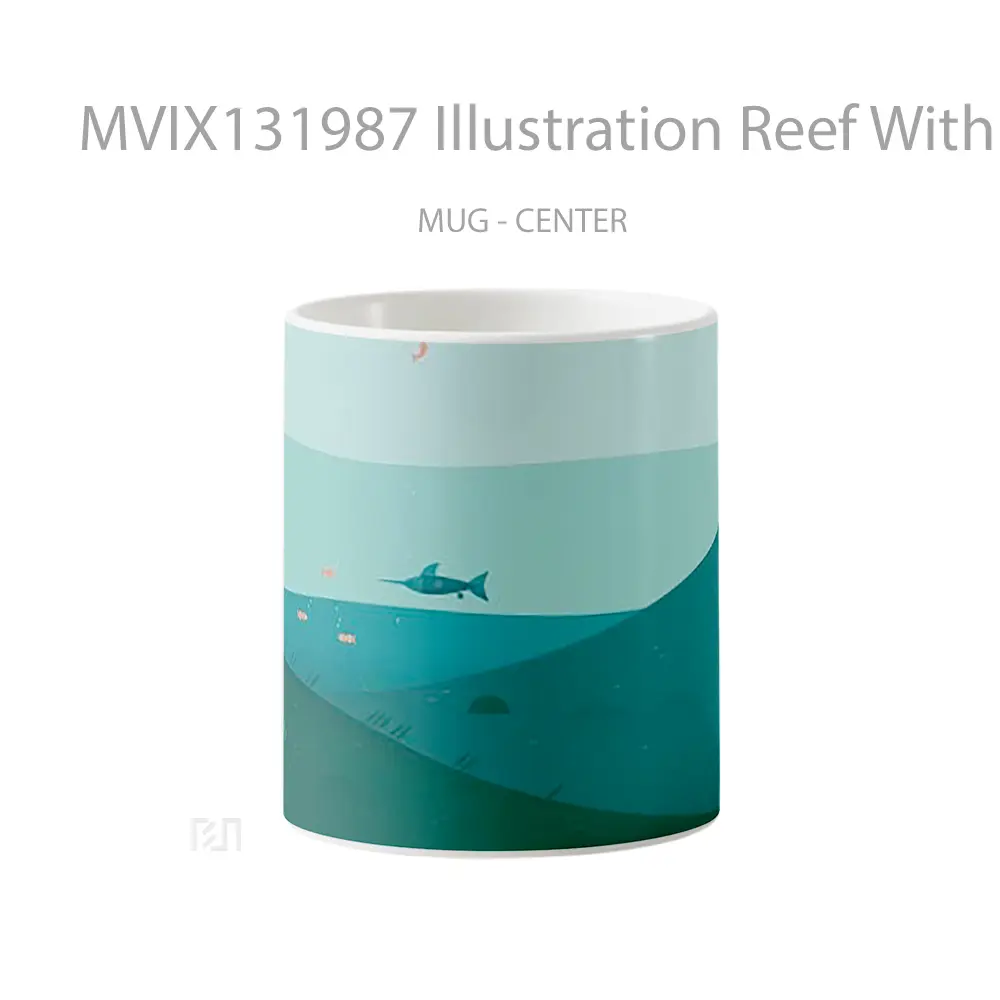 Mug Illustration Reef With Fish Gelas Hewan Lucu