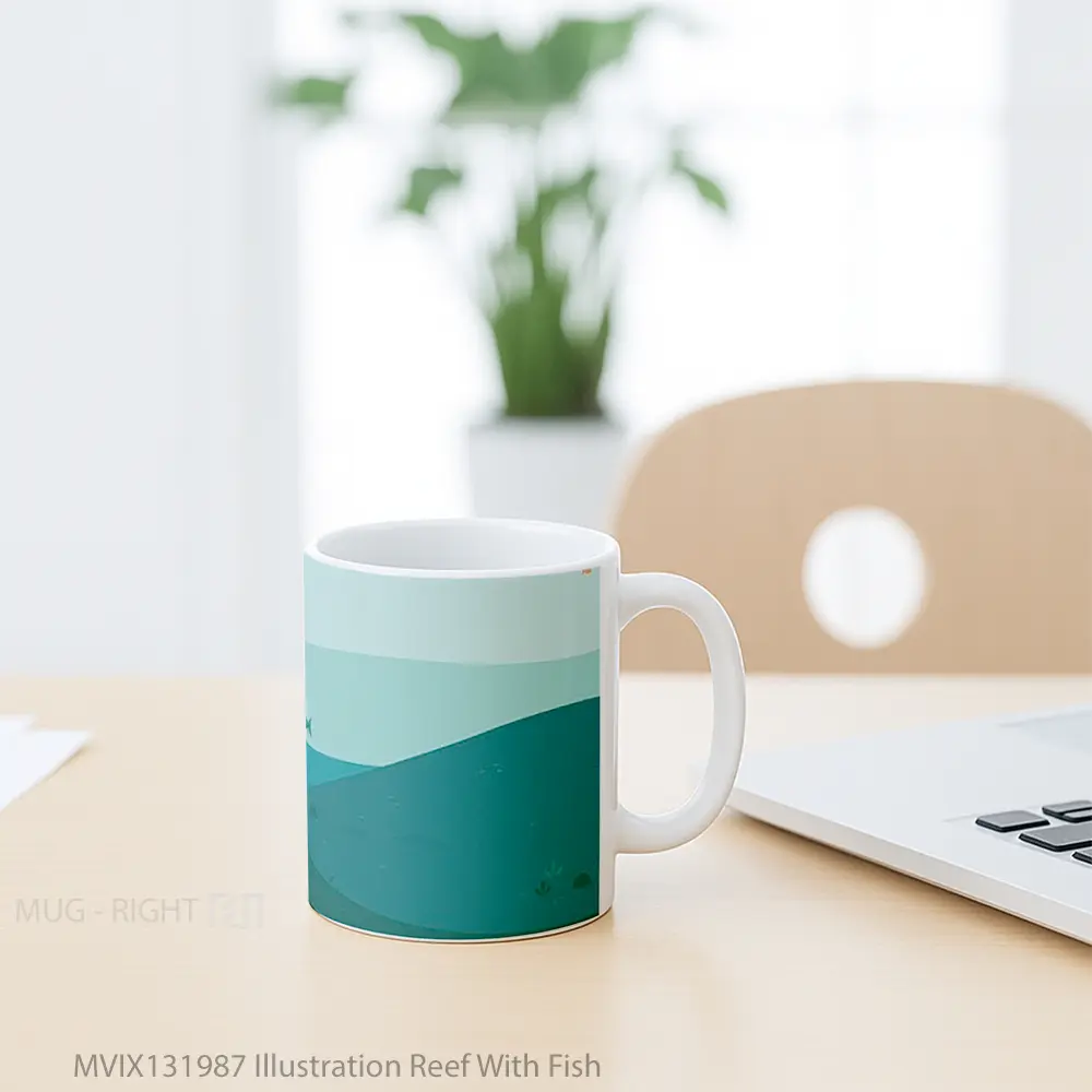 Mug Illustration Reef With Fish Gelas Hewan Lucu - All-side / Desain