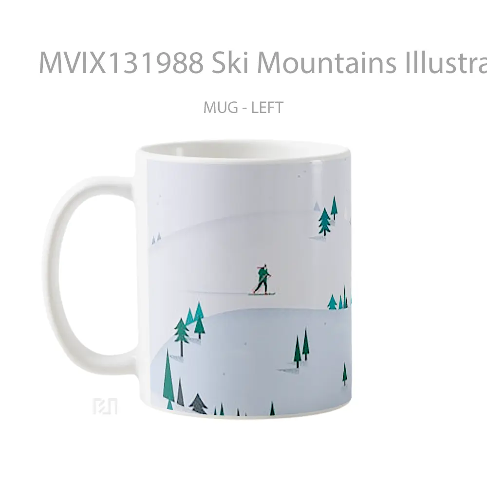 Mug Ski Mountains Illustration Gelas Pemandangan Alam - All-side / Desain