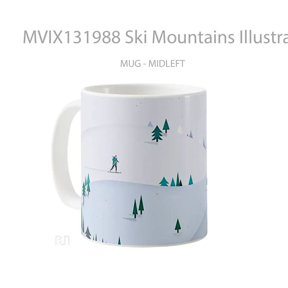 Mug Ski Mountains Illustration Gelas Pemandangan Alam - All-side / Desain