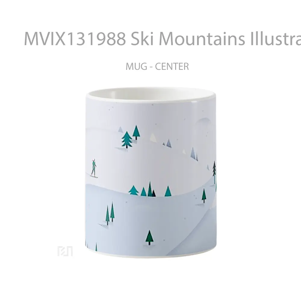 Mug Ski Mountains Illustration Gelas Pemandangan Alam