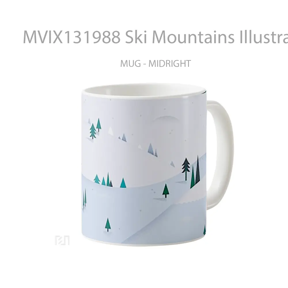 Mug Ski Mountains Illustration Gelas Pemandangan Alam - All-side / Desain