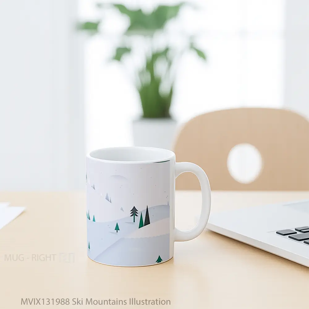 Mug Ski Mountains Illustration Gelas Pemandangan Alam - All-side / Desain