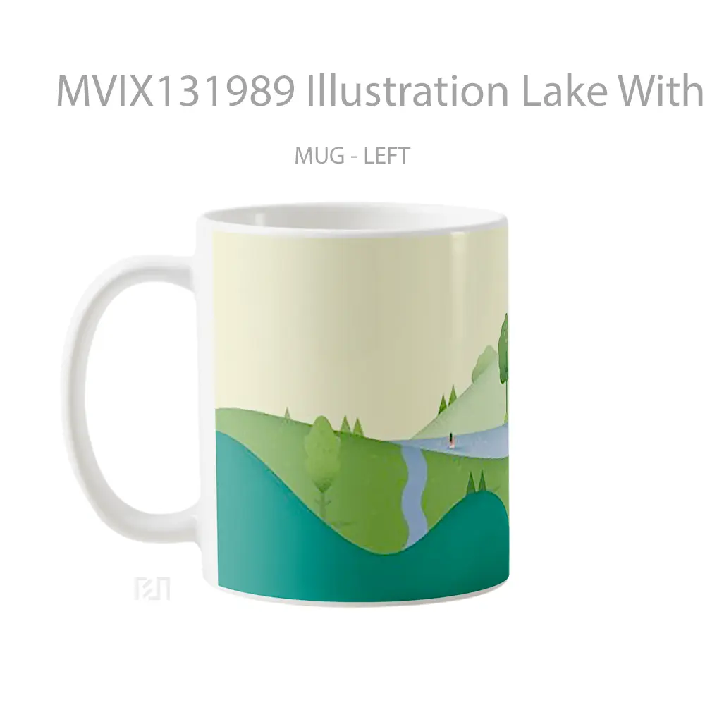 Mug Illustration Lake With Hills Gelas Pemandangan Alam - All-side / Desain