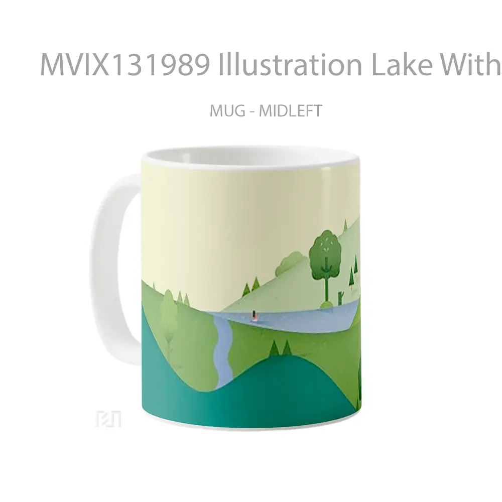 Mug Illustration Lake With Hills Gelas Pemandangan Alam - All-side / Desain