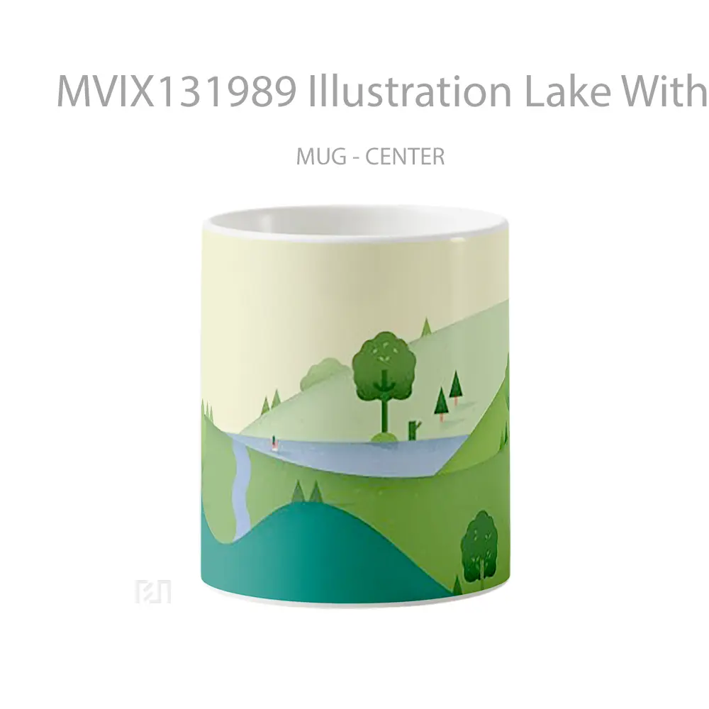 Mug Illustration Lake With Hills Gelas Pemandangan Alam