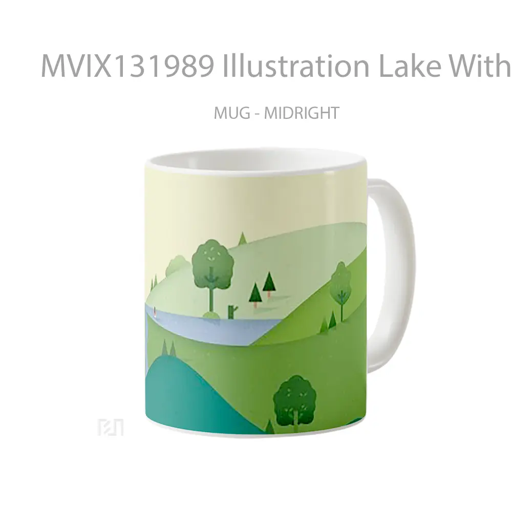 Mug Illustration Lake With Hills Gelas Pemandangan Alam - All-side / Desain