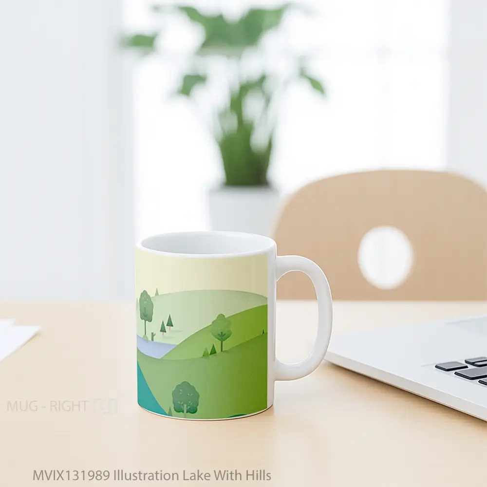 Mug Illustration Lake With Hills Gelas Pemandangan Alam - All-side / Desain