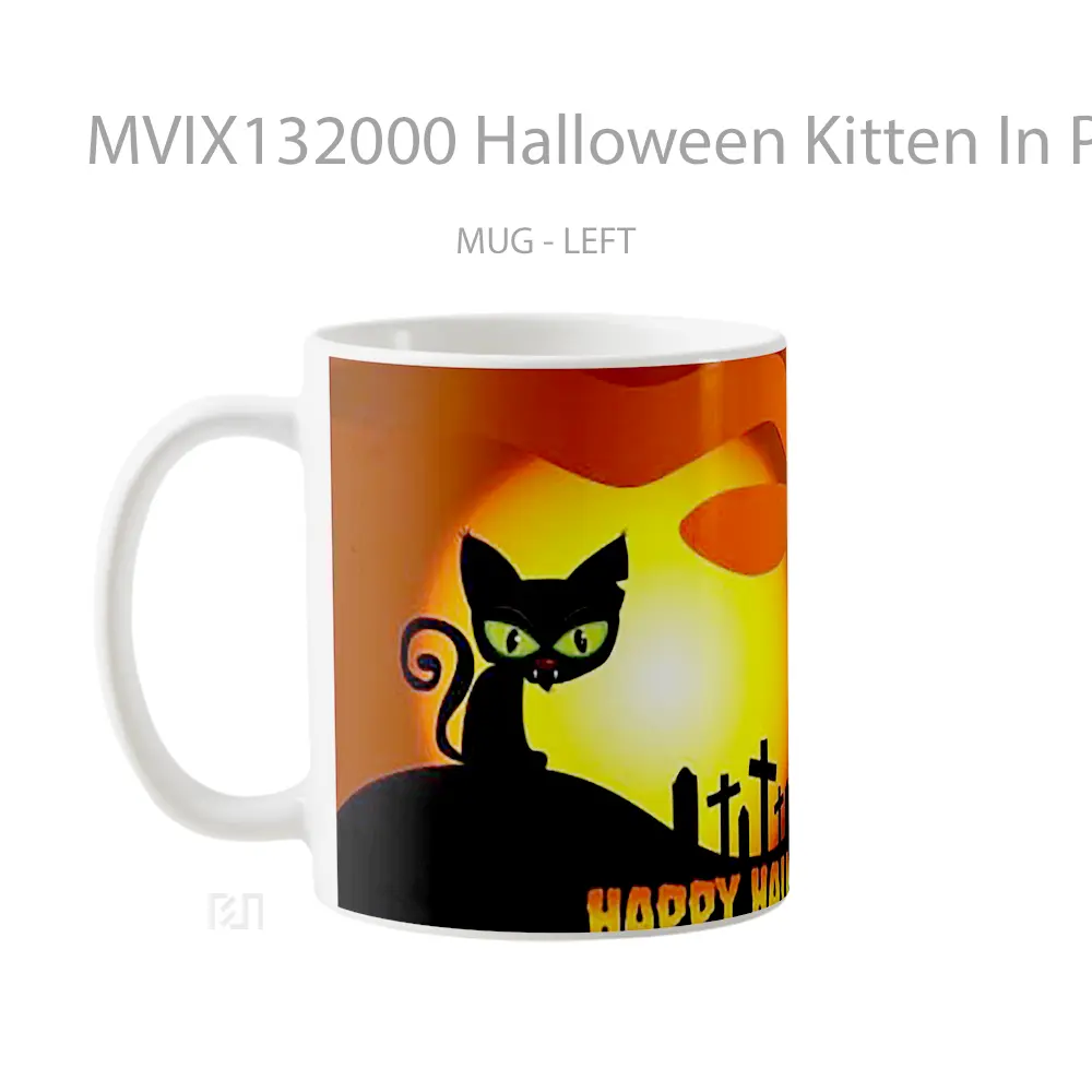 Mug Halloween Kitten In Pumpkin Gelas Hewan Lucu - All-side / Desain