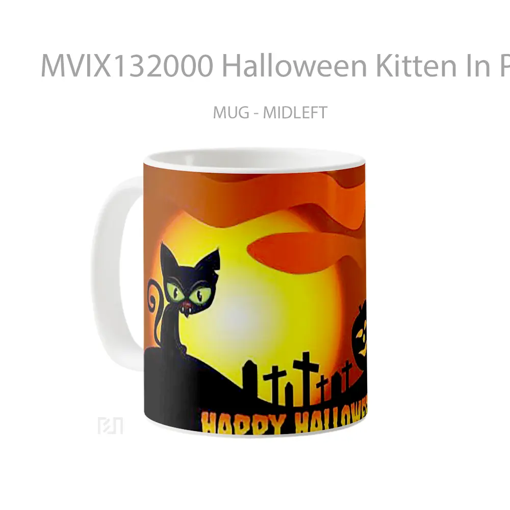 Mug Halloween Kitten In Pumpkin Gelas Hewan Lucu - All-side / Desain