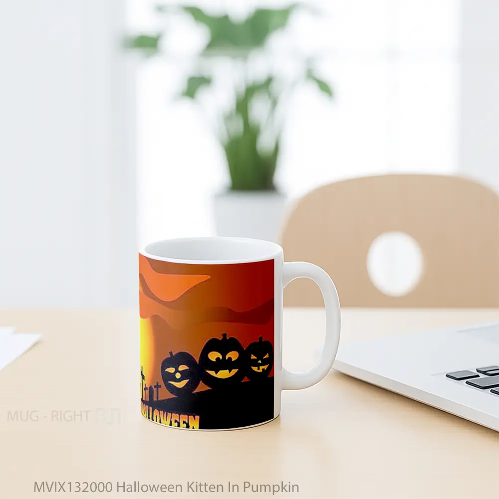 Mug Halloween Kitten In Pumpkin Gelas Hewan Lucu - All-side / Desain
