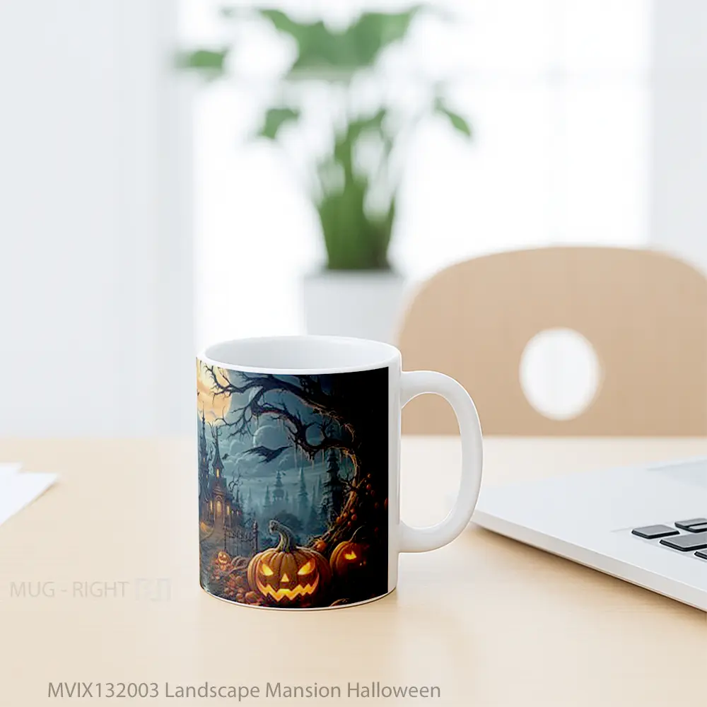 Mug Landscape Mansion Halloween Gelas Pemandangan Alam - All-side / Desain
