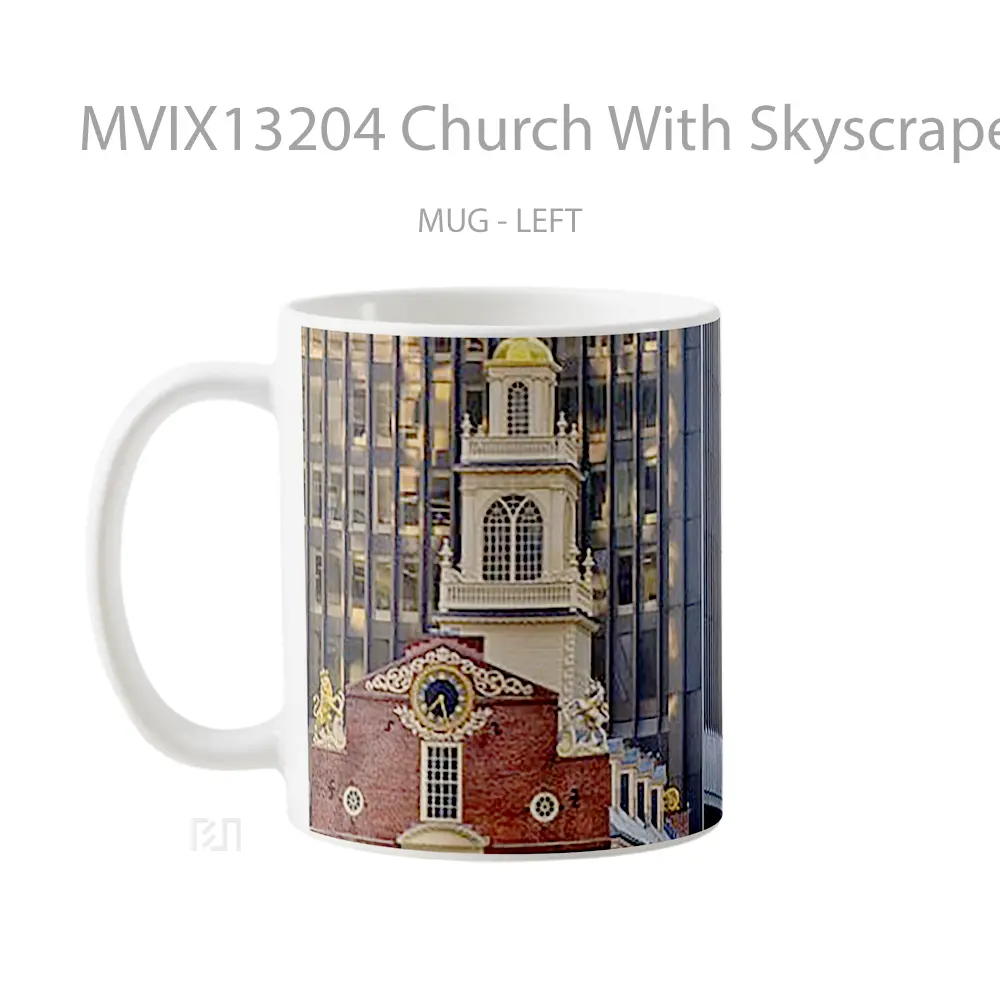 Mug Church With Skyscraper In The Background Gelas Keramik Unik - All-side / Desain