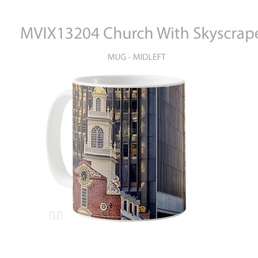 Mug Church With Skyscraper In The Background Gelas Keramik Unik - All-side / Desain