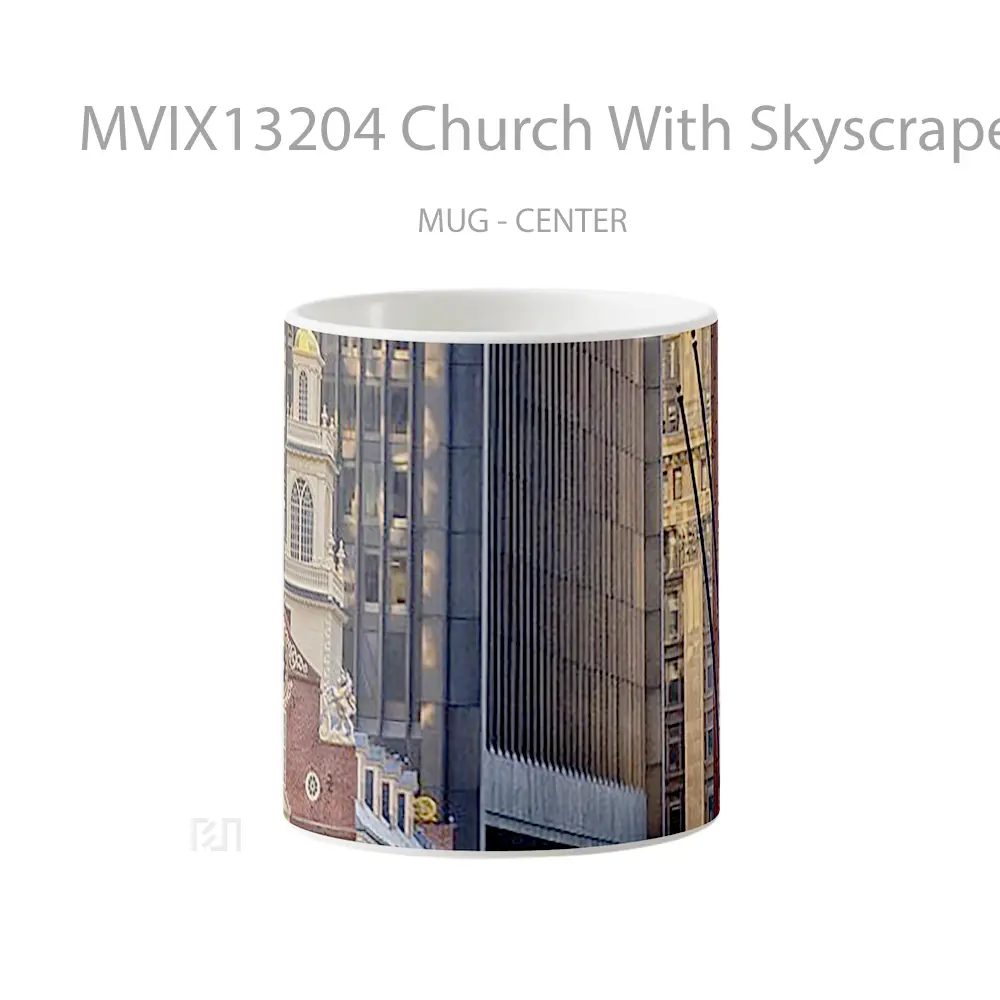 Mug Church With Skyscraper In The Background Gelas Keramik Unik