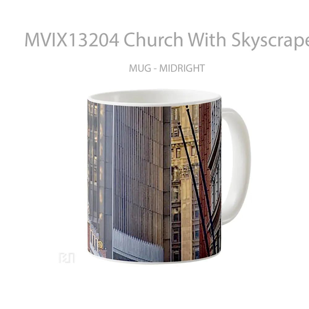 Mug Church With Skyscraper In The Background Gelas Keramik Unik - All-side / Desain