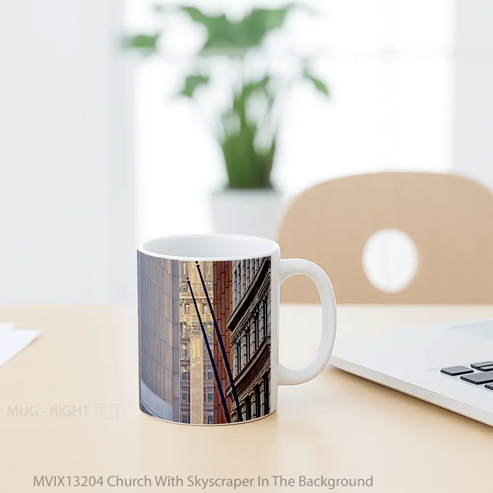 Mug Church With Skyscraper In The Background Gelas Keramik Unik - All-side / Desain