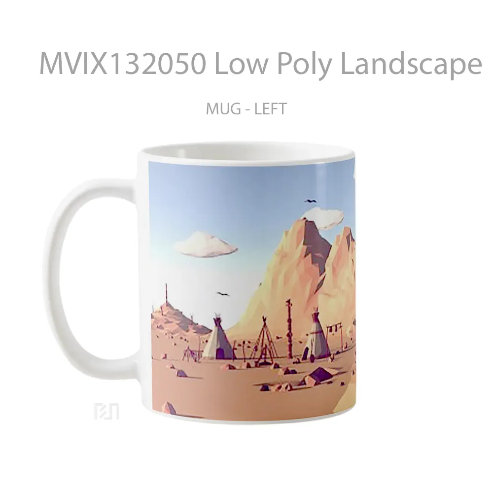 Mug Low Poly Landscape Gelas Pemandangan Alam - All-side / Desain