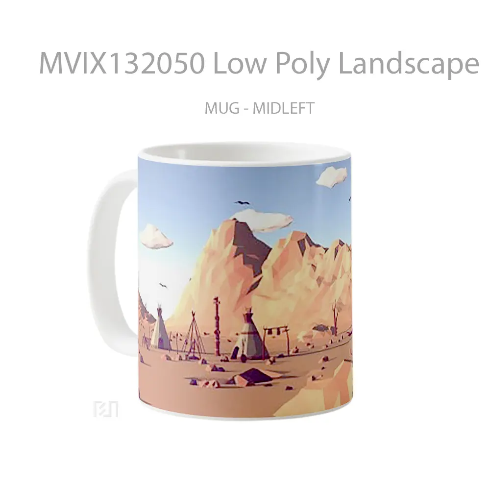 Mug Low Poly Landscape Gelas Pemandangan Alam - All-side / Desain
