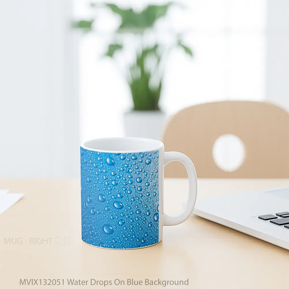 Mug Water Drops On Blue Background Gelas Pemandangan Alam - All-side / Desain