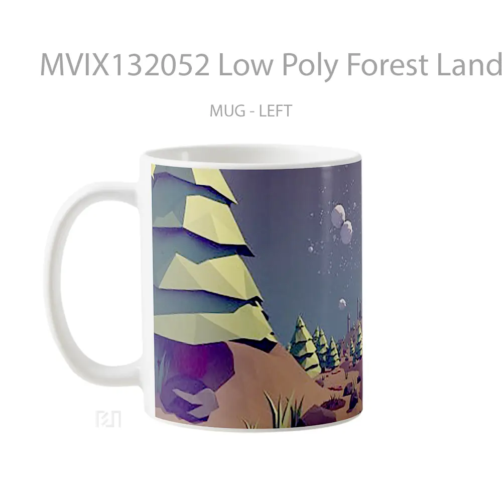 Mug Low Poly Forest Landscape Gelas Pemandangan Alam - All-side / Desain