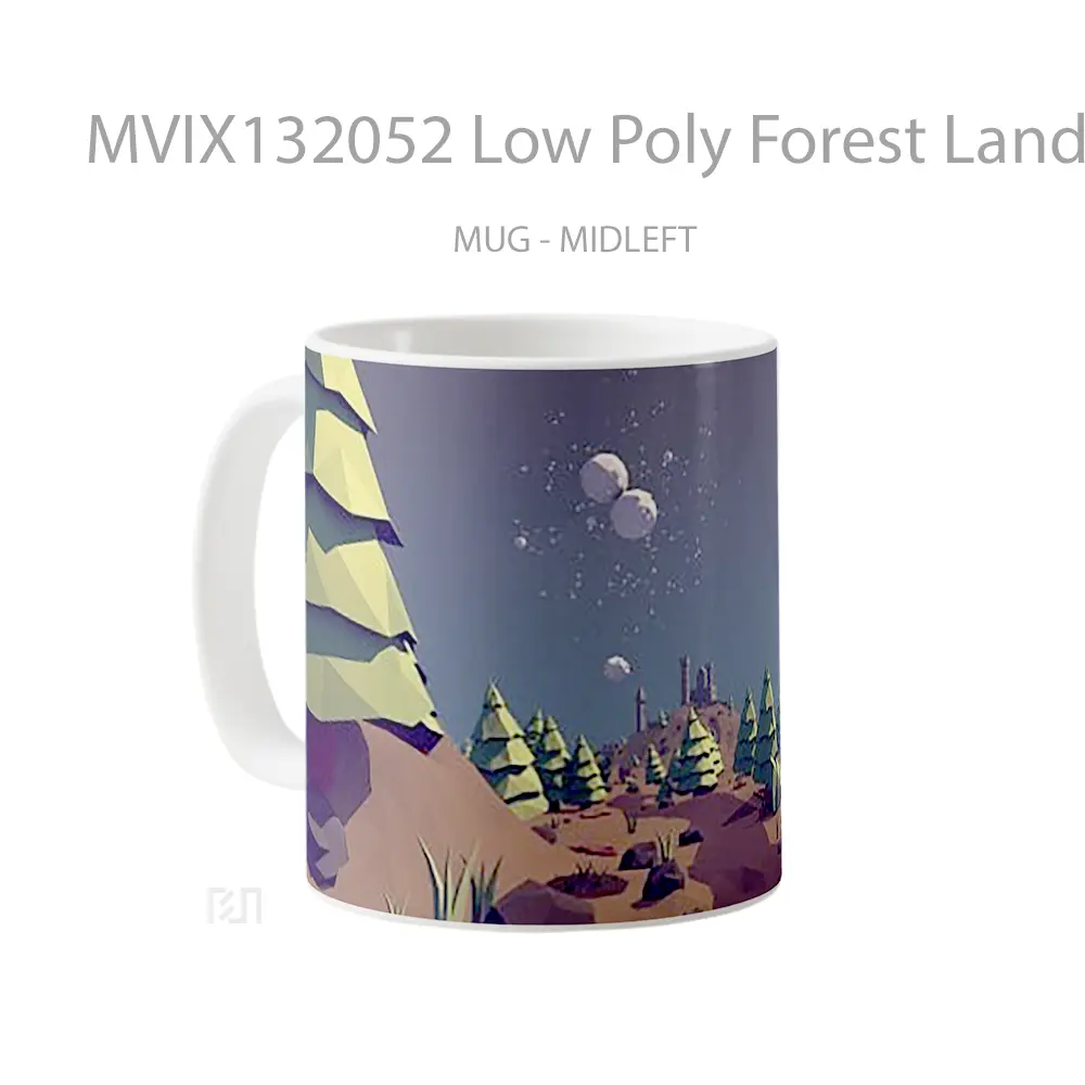Mug Low Poly Forest Landscape Gelas Pemandangan Alam - All-side / Desain