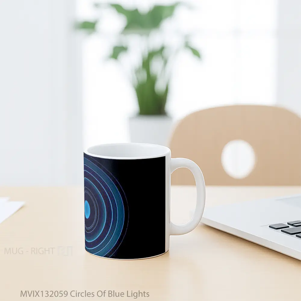 Mug Circles Of Blue Lights Gelas Keramik Unik - All-side / Desain