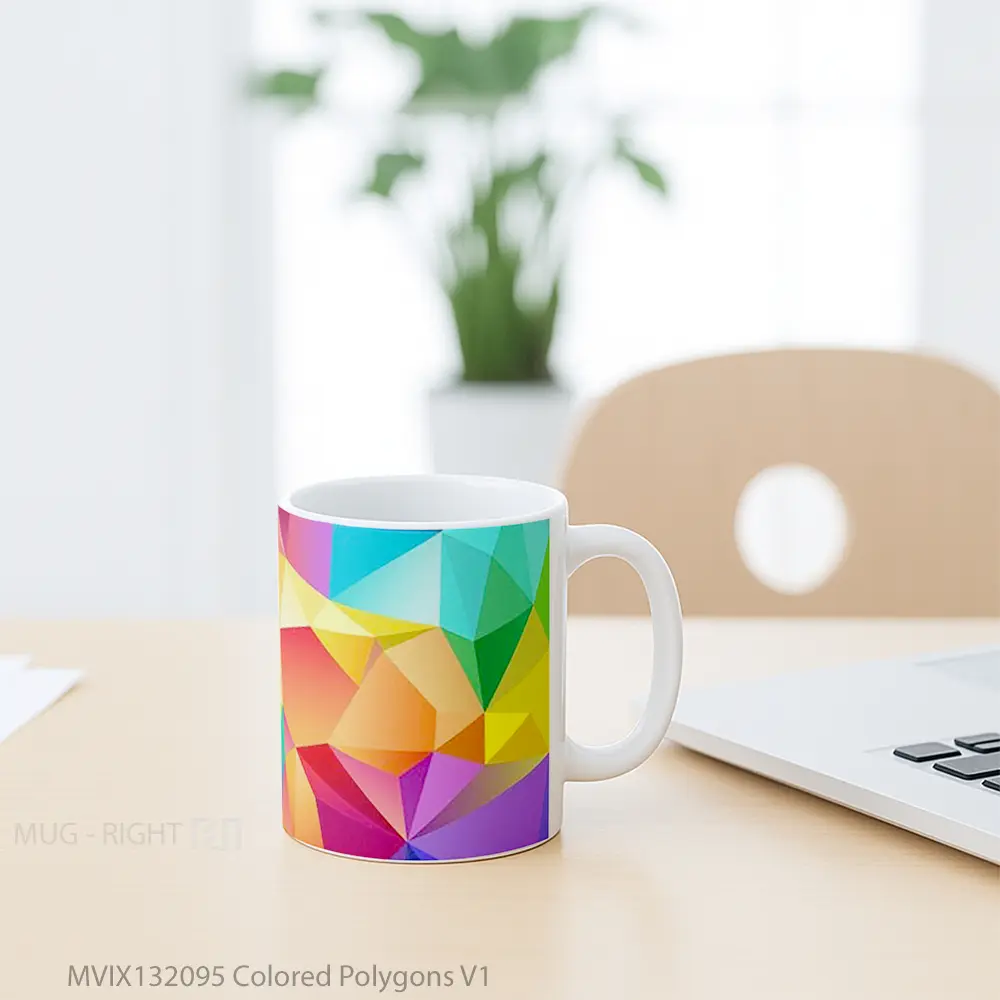 Mug Colored Polygons V1 Gelas Keramik Unik - All-side / Desain