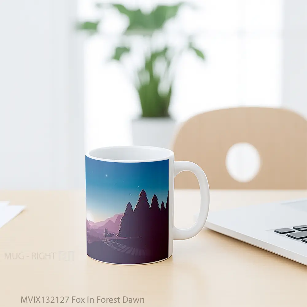 Mug Fox In Forest Dawn Gelas Hewan Lucu - All-side / Desain