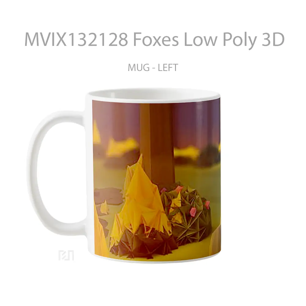 Mug Foxes Low Poly 3D Gelas Hewan Lucu - All-side / Desain