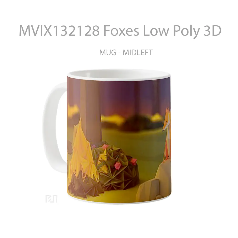 Mug Foxes Low Poly 3D Gelas Hewan Lucu - All-side / Desain