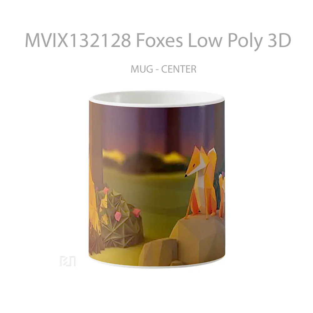 Mug Foxes Low Poly 3D Gelas Hewan Lucu