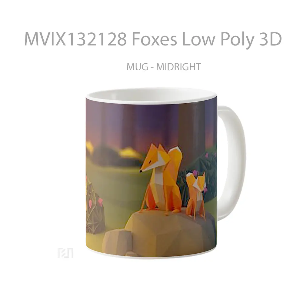 Mug Foxes Low Poly 3D Gelas Hewan Lucu - All-side / Desain
