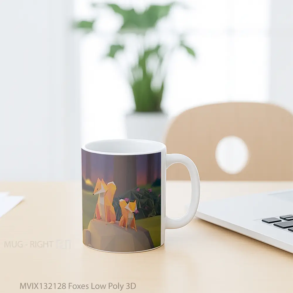 Mug Foxes Low Poly 3D Gelas Hewan Lucu - All-side / Desain