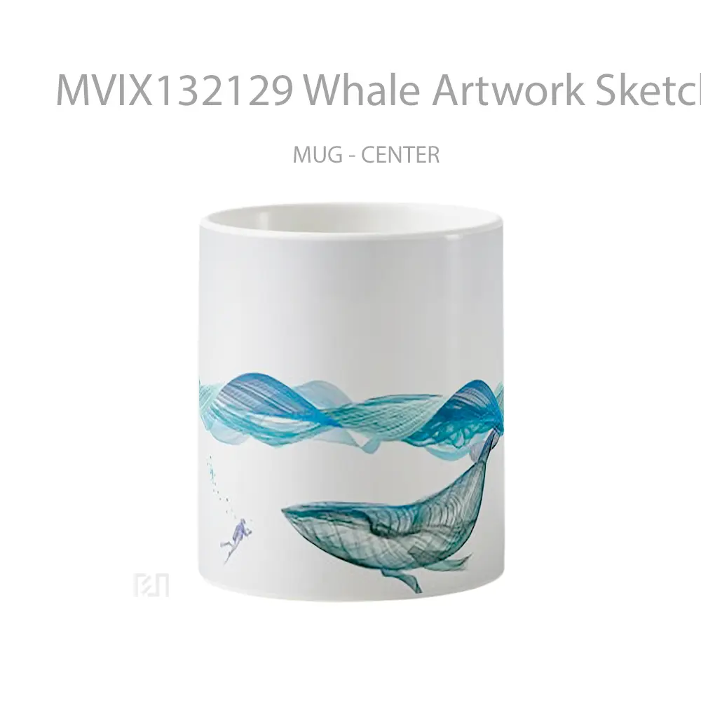 Mug Whale Artwork Sketch Style Gelas Hewan Lucu