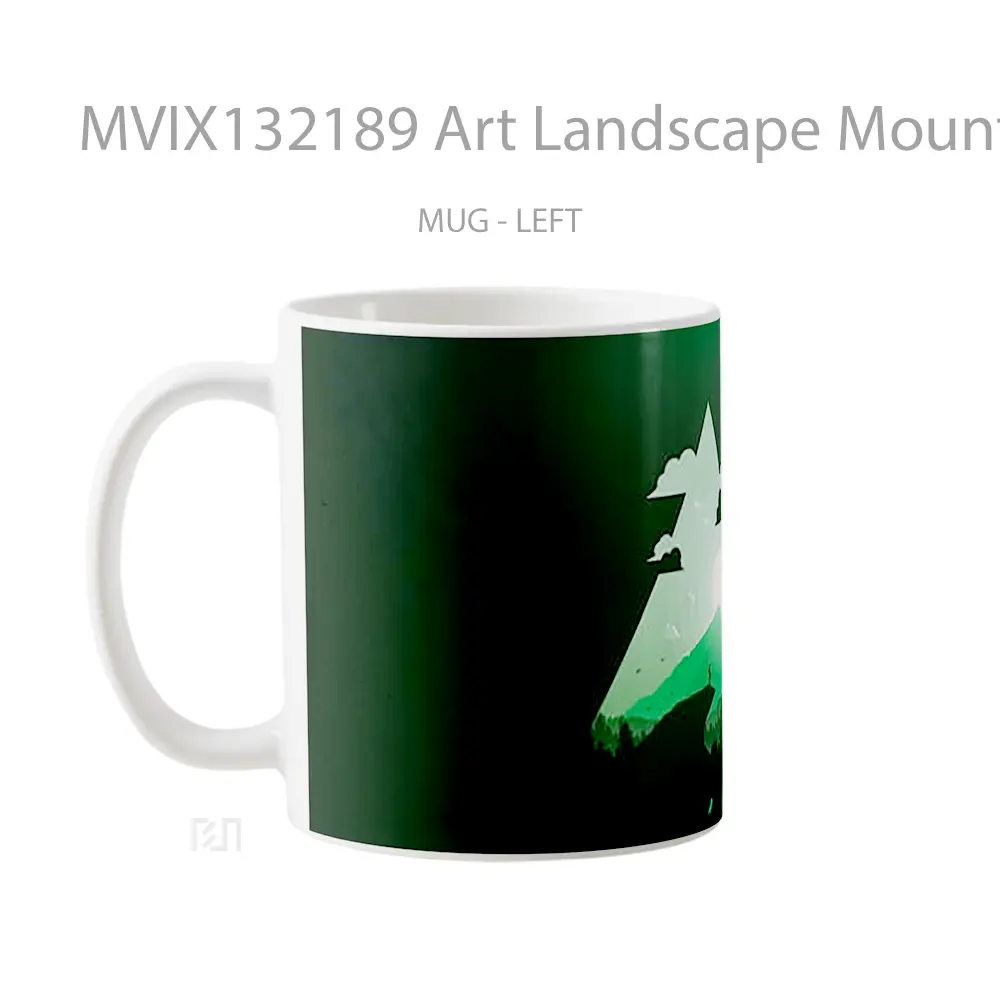 Mug Art Landscape Mountain Forest In Triangle Gelas Pemandangan Alam - All-side / Desain