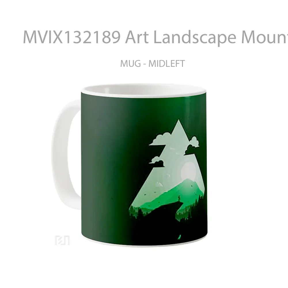 Mug Art Landscape Mountain Forest In Triangle Gelas Pemandangan Alam - All-side / Desain