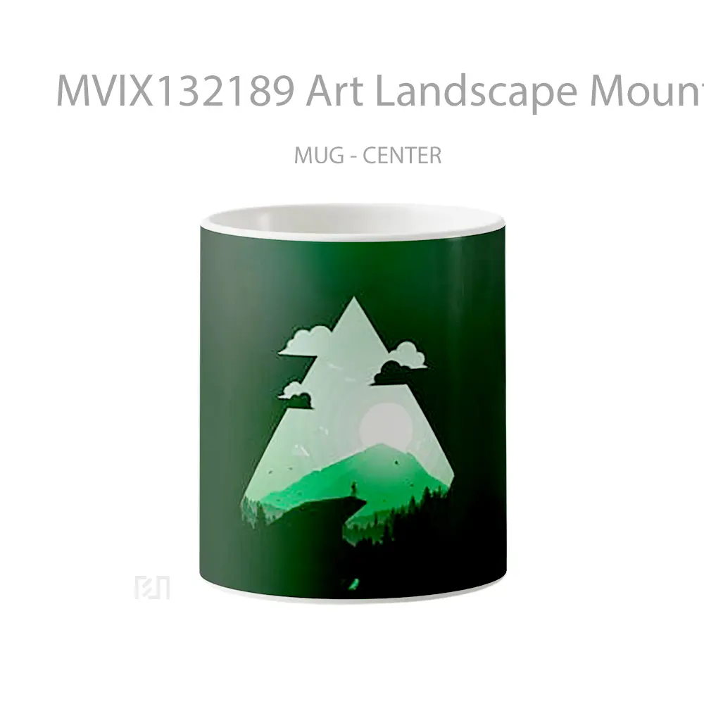 Mug Art Landscape Mountain Forest In Triangle Gelas Pemandangan Alam