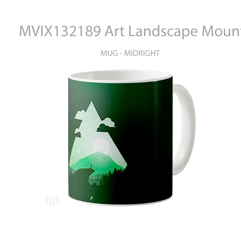 Mug Art Landscape Mountain Forest In Triangle Gelas Pemandangan Alam - All-side / Desain